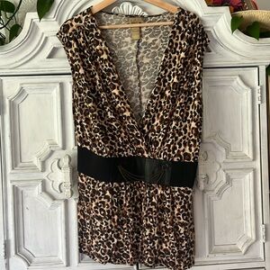 Miss Tina Leopard Print Top with Faux Belt and Chain Detailing Size Large 12/14